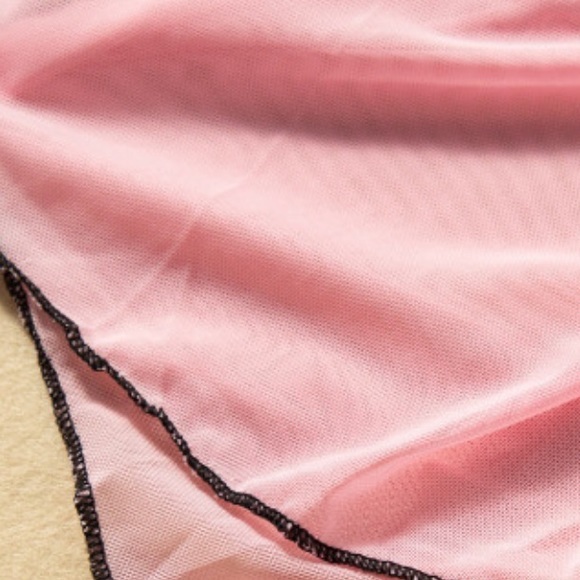 Pink Black lace tulle babydoll set with thong open - Picture 10 of 11